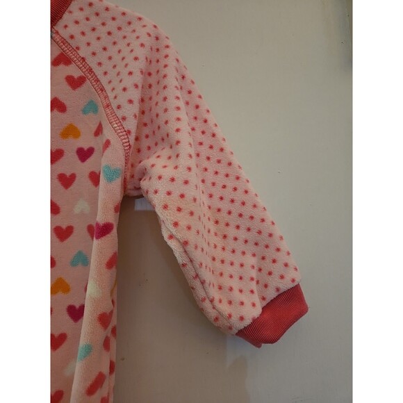 Carter’s Toddler Girls Pajamas 12 Month One Piece Fleece Hearts Polka Dots Pink - Picture 2 of 11